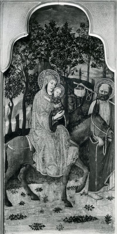 Ciclo da Vida da Virgem, Voo para o Egito, c.1445 óleo no poplar painel bw foto de Giovanni Francesco da Rimini